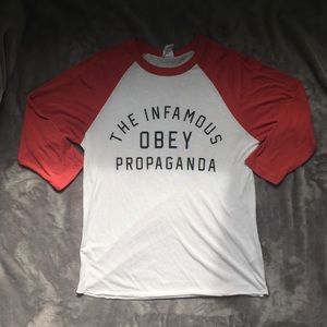 Obey Red and White Baseball Tee Propaganda